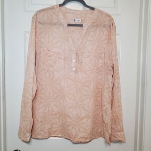 Women's Peach Long-Sleeve Henley Top